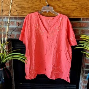 Fashion classics coral sequin top plus size XXL